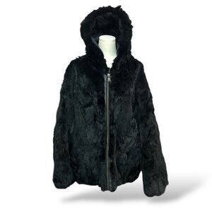 Excelled Mebs Collection size 2XL Luxurious Black Faux Fur hooded Jacket for Men
